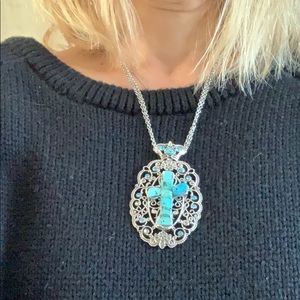 Turquoise cross pendant with double chain
